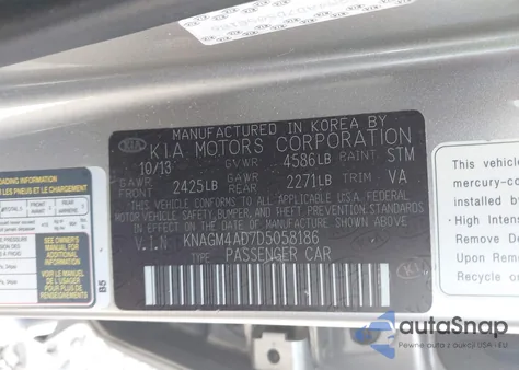 2013 Kia Optima Hybrid Ex из США, поврежденный, VIN KNAGM4AD7D5058186